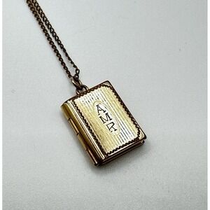 Vintage Book Locket Necklace 1/20 12K Gold Filled Engraved With Photos 18" READ*